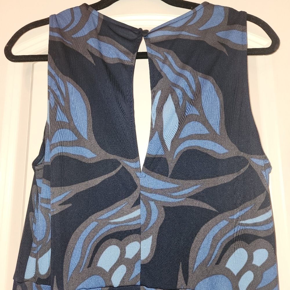 H&M Blue Floral Jumpsuit Size L Jersey Knit Sleeveless Low Back Keyhole Closure - Picture 7 of 16